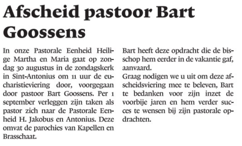 Afscheid priester Bart
